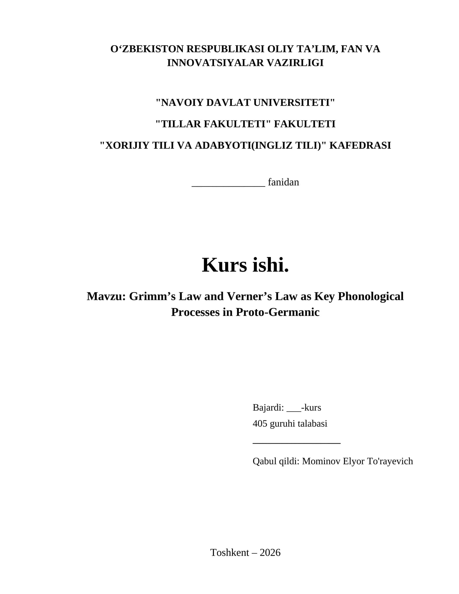 Grimm’s Law and Verner’s Law as Key Phonological Processes in Proto-Germanic