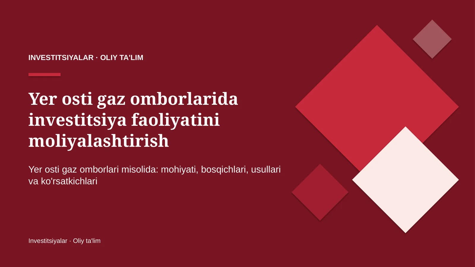Yer osti gaz omborlarida investitsiya faoliyatini moliyalashtirish