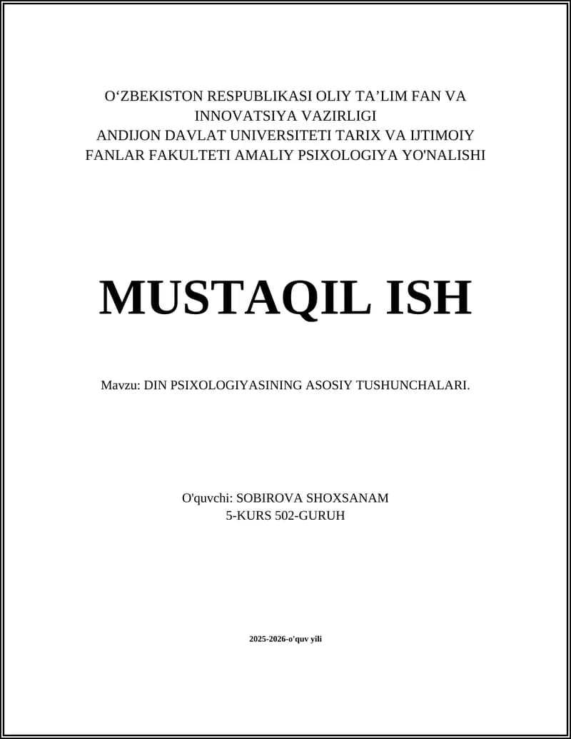 DIN PSIXOLOGIYASINING ASOSIY TUSHUNCHALARI