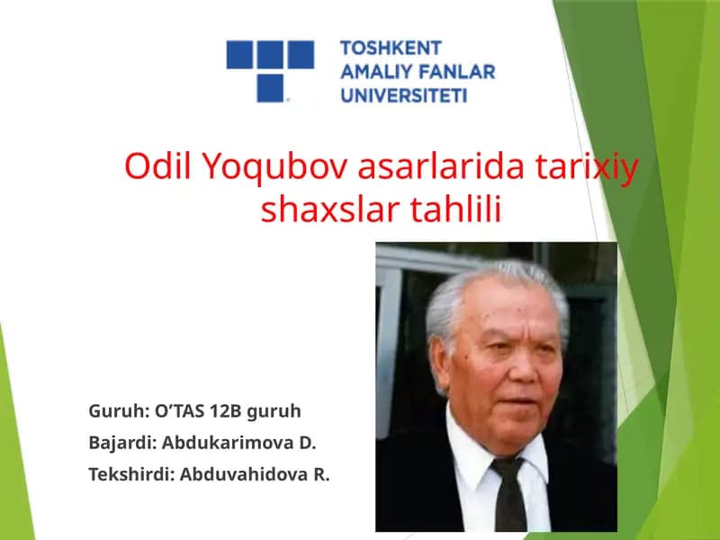 Odil Yoqubov asarlaridagi tarixiy shaxslar tahlili