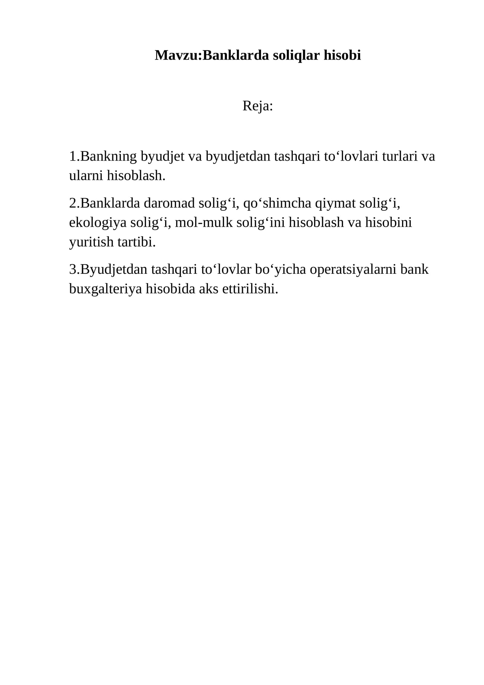 Banklarda soliqlar hisobi