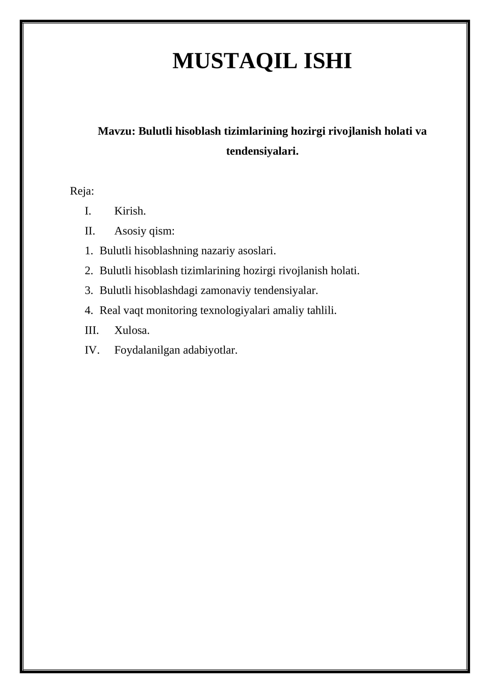 Bulutli hisoblash tizimlarining hozirgi rivojlanish holati va tendensiyalari