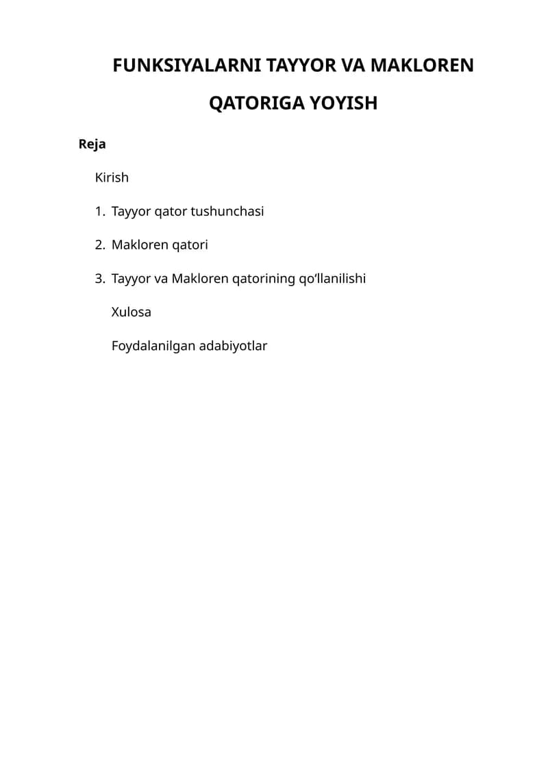 Tayyor va Makloren qatorlari