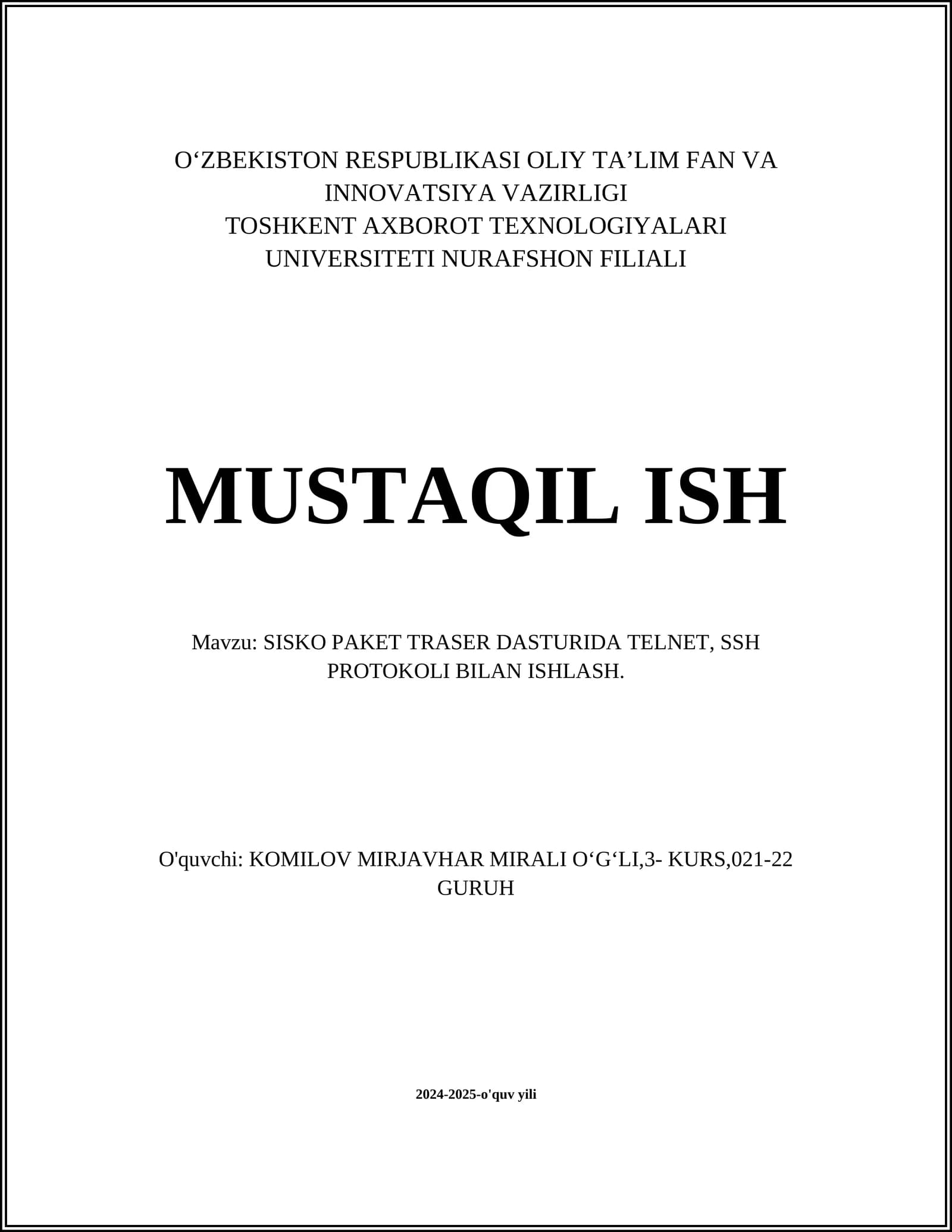 SISKO PAKET TRASER DASTURIDA TELNET, SSH PROTOKOLI BILAN ISHLASH