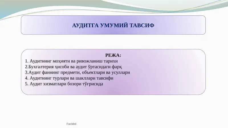 Аудитга умумий тавсиф