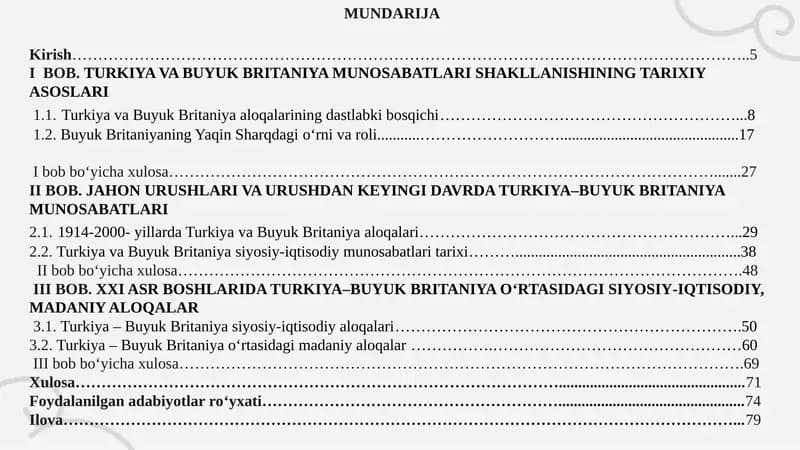 TURKIYA VA BUYUK BRITANIYA MUNOSABATLARI SHAKLLANISHINING TARIXIY