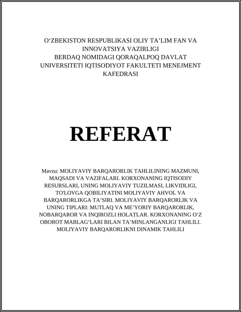 Moliyaviy barqarorlik tahlili