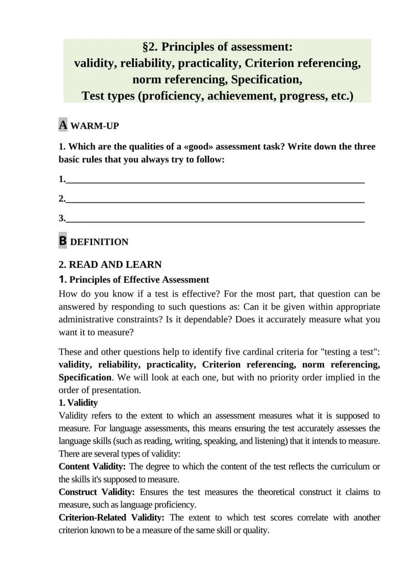 Principles of Effective Assessment