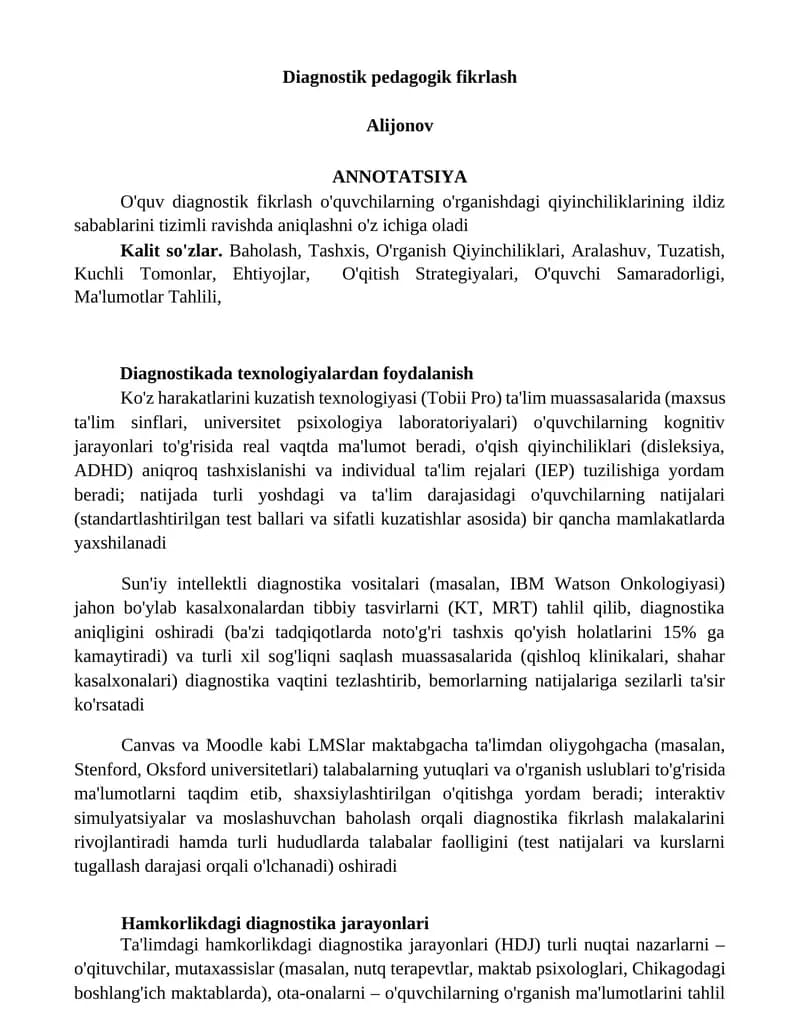 Diagnostik pedagogik fikrlash