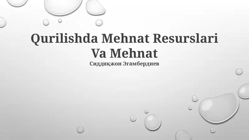 Qurilishda Mehnat Resurslari Va Mehnat