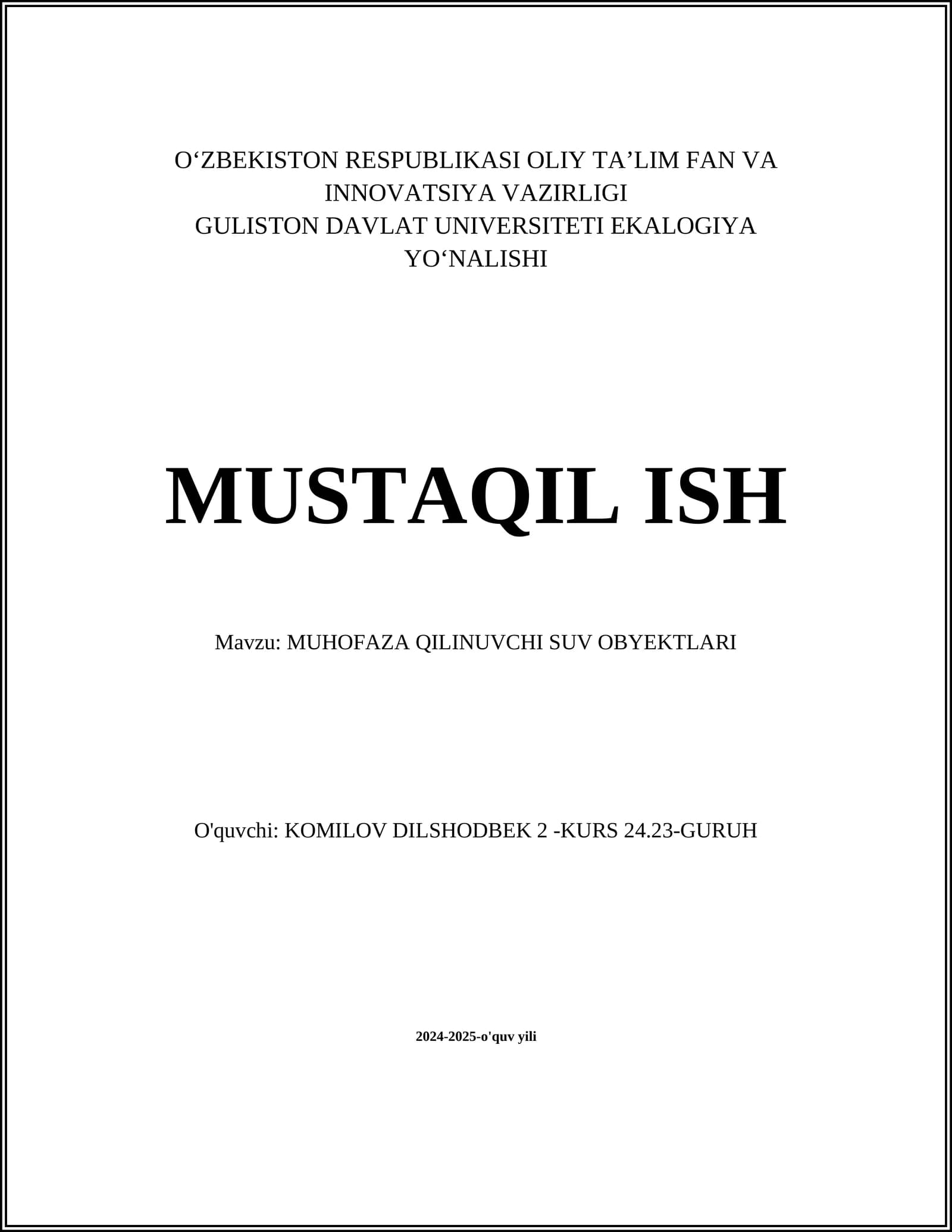 MUHOFAZA QILINUVCHI SUV OBYEKTLARI