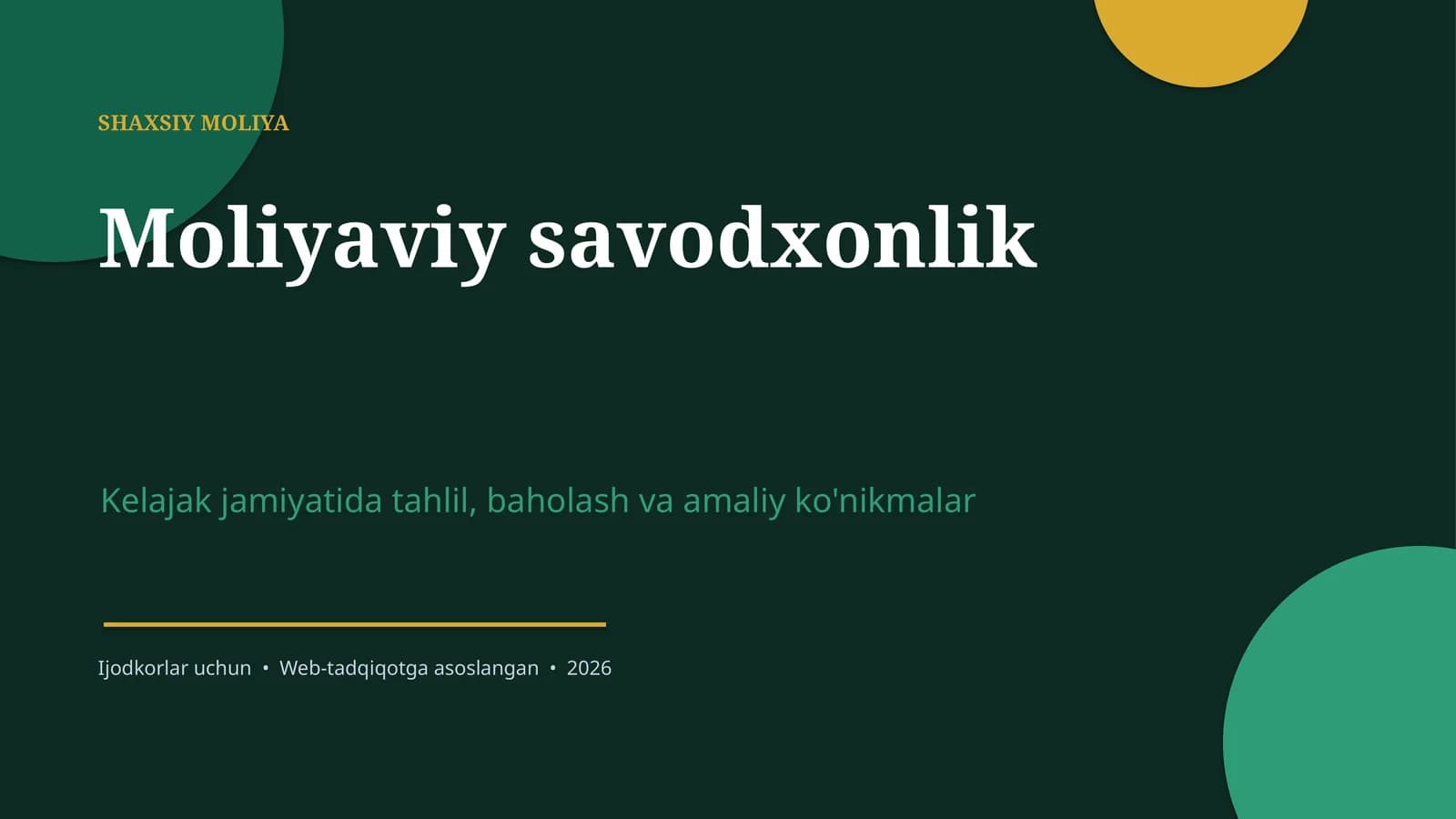 SHAXSIY MOLIYA
