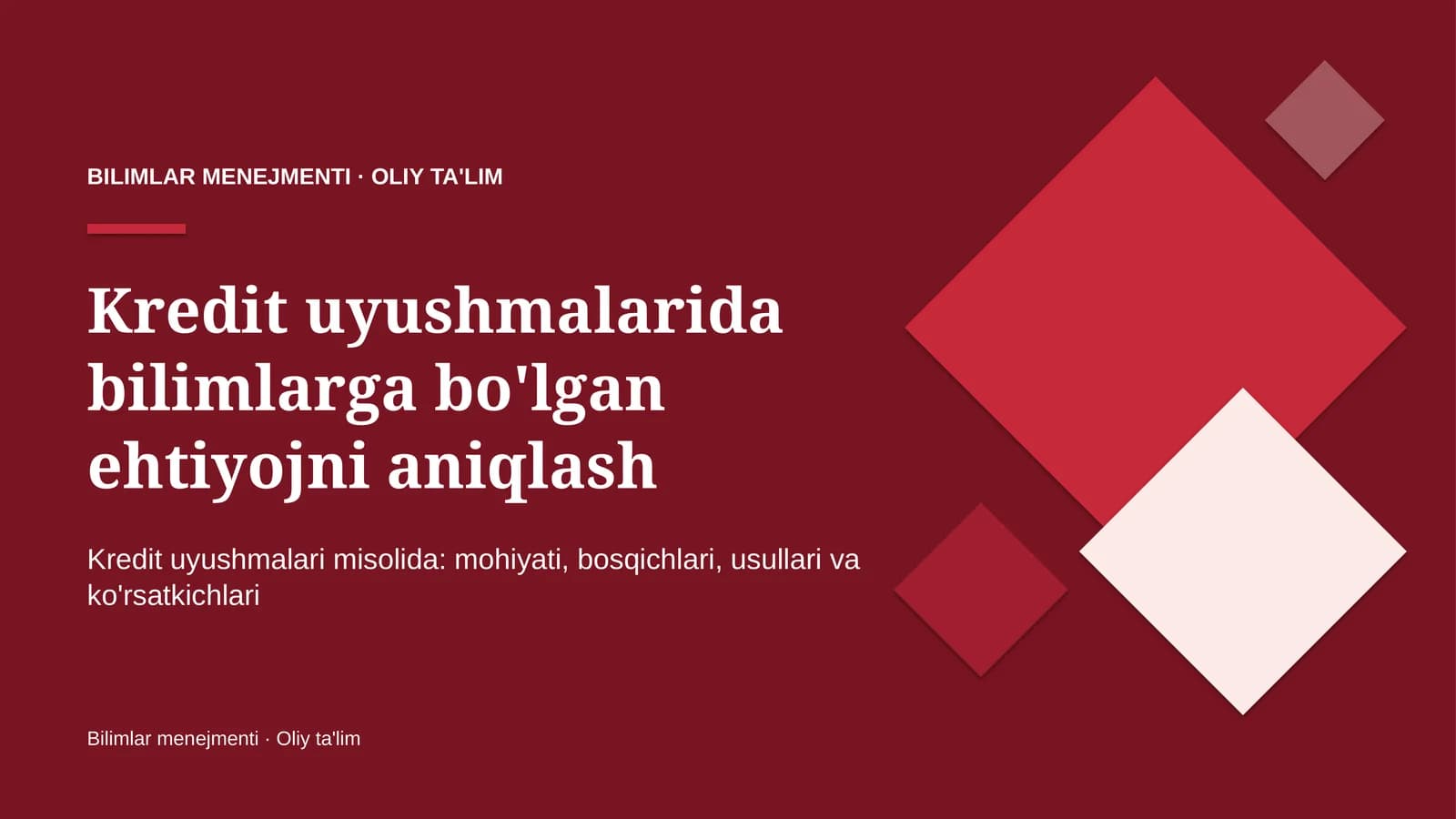 Kredit uyushmalarida bilimlarga bo'lgan ehtiyojni aniqlash