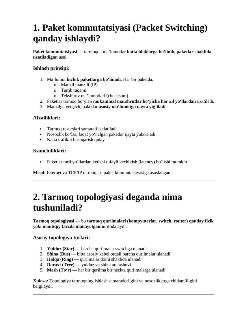 Paket kommutatsiyasi (Packet Switching)