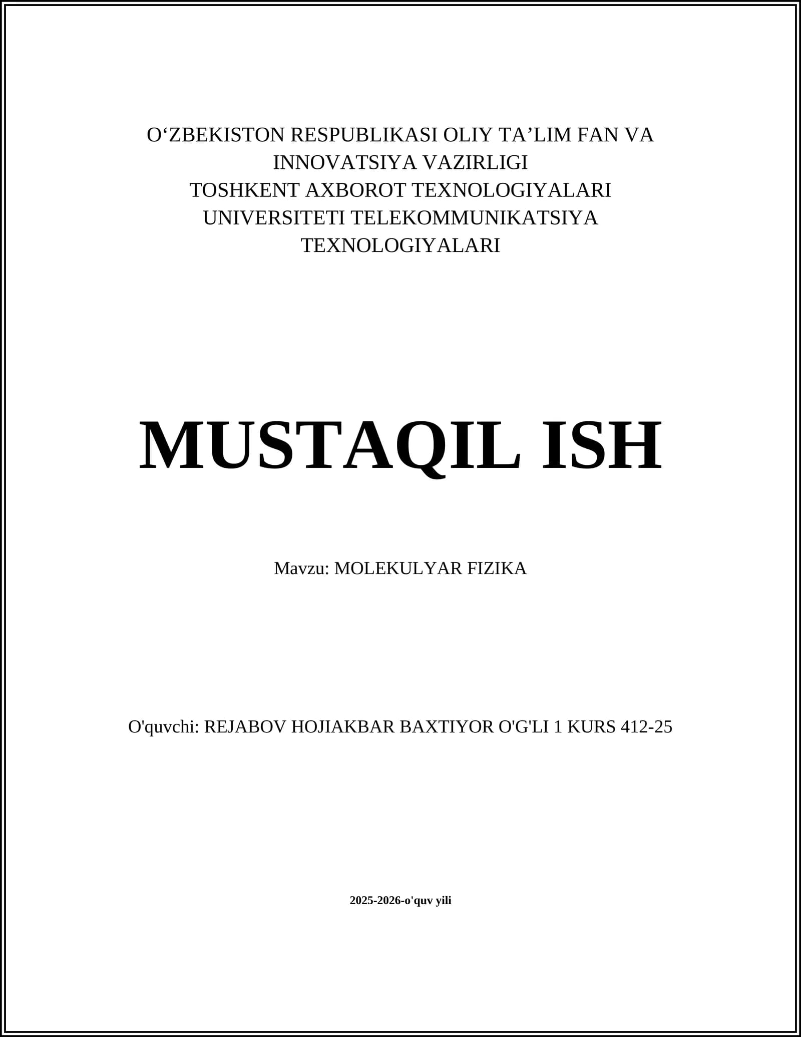 MOLEKULYAR FIZIKA