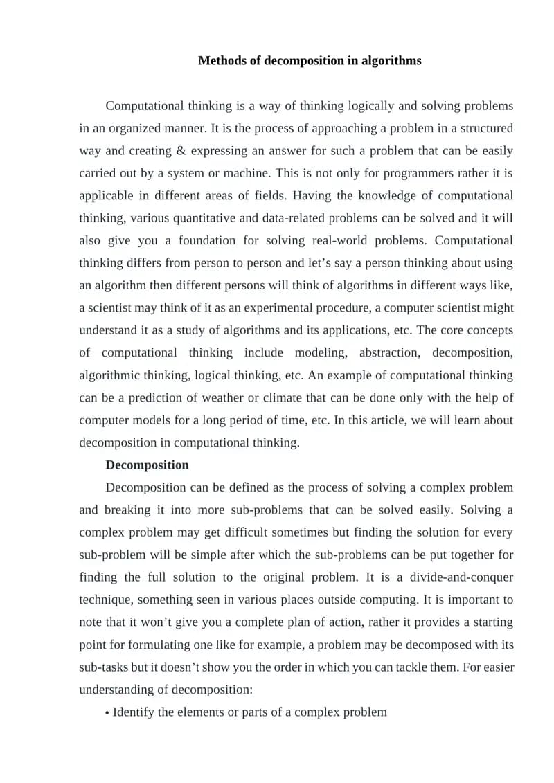 Methods of decomposition in algorithms