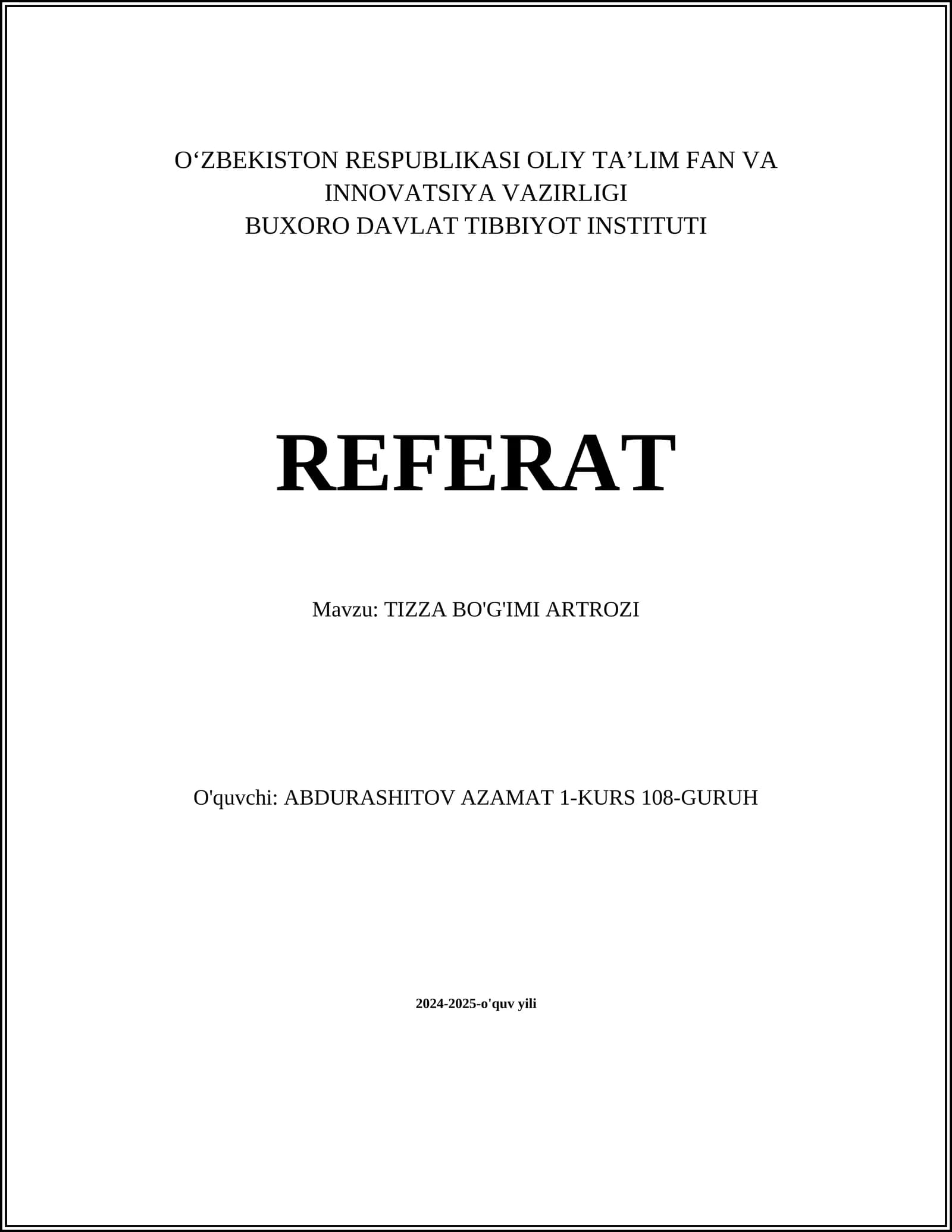 TIZZA BO'G'IMI ARTROZI