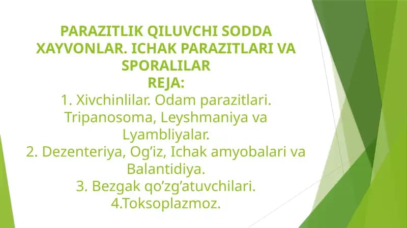 PARAZITLIK QILUVCHI SODDA XAYVONLAR