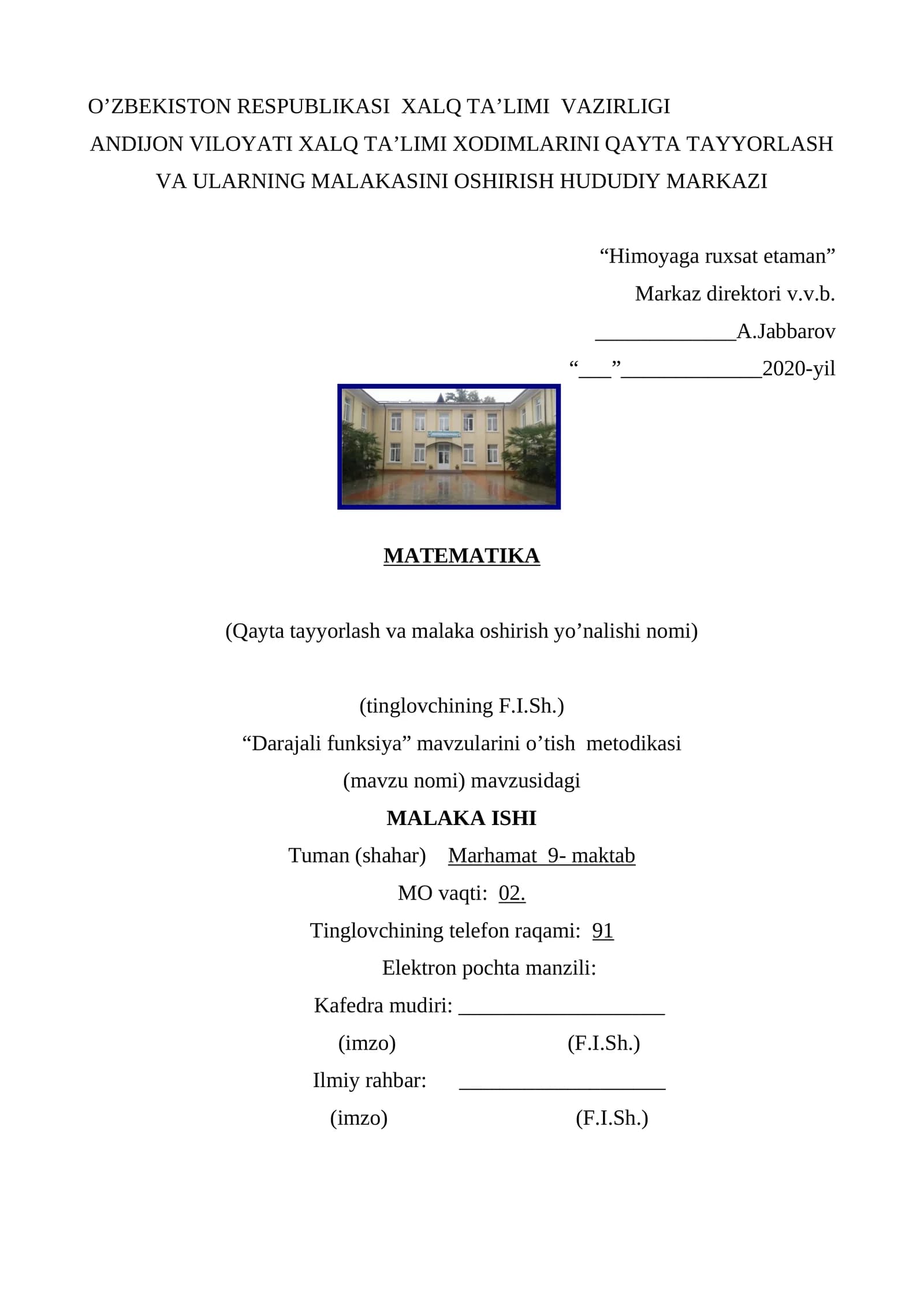 Matematika "Darajali funksiya" mavzularini o'tish metodikasi