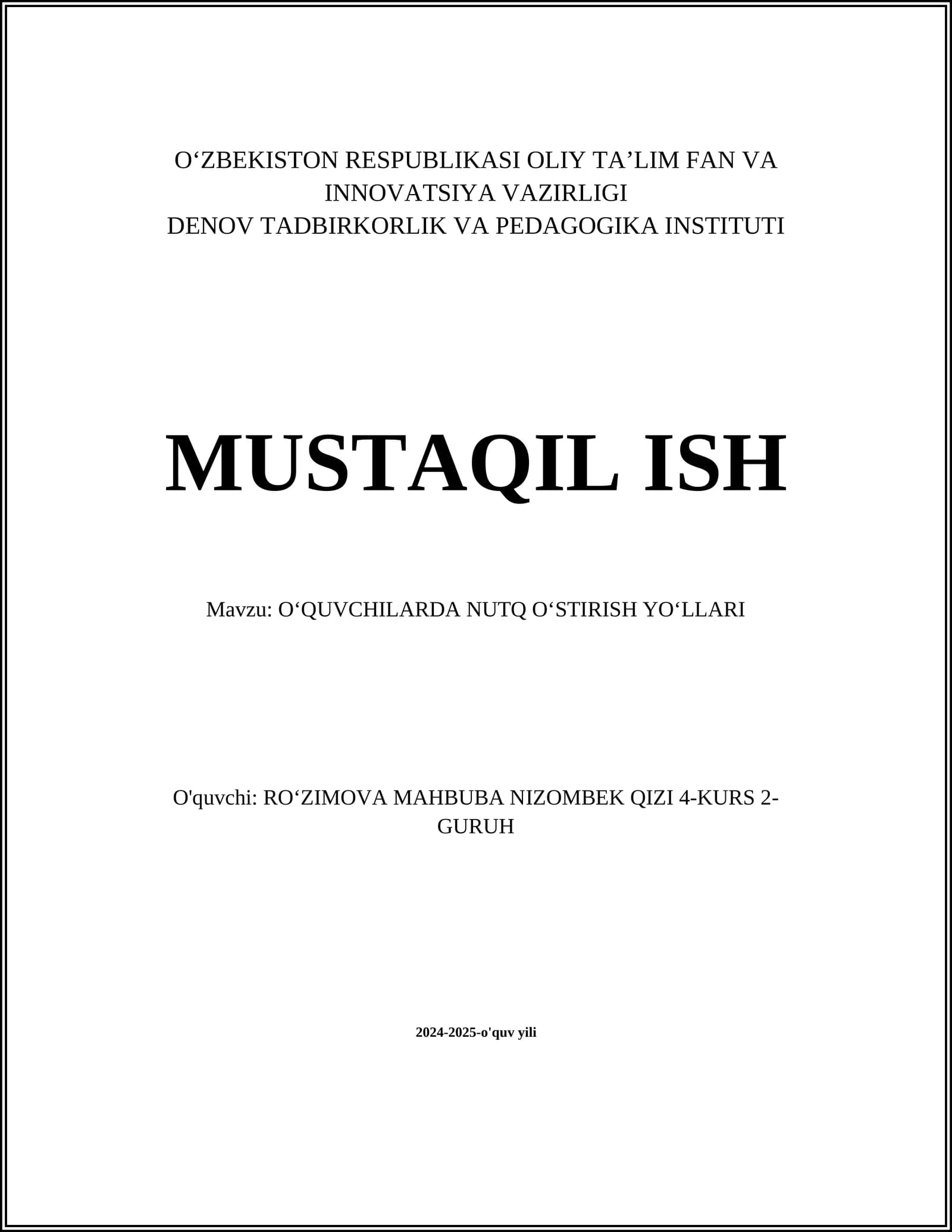 OʻQUVCHILARDA NUTQ OʻSTIRISH YOʻLLARI