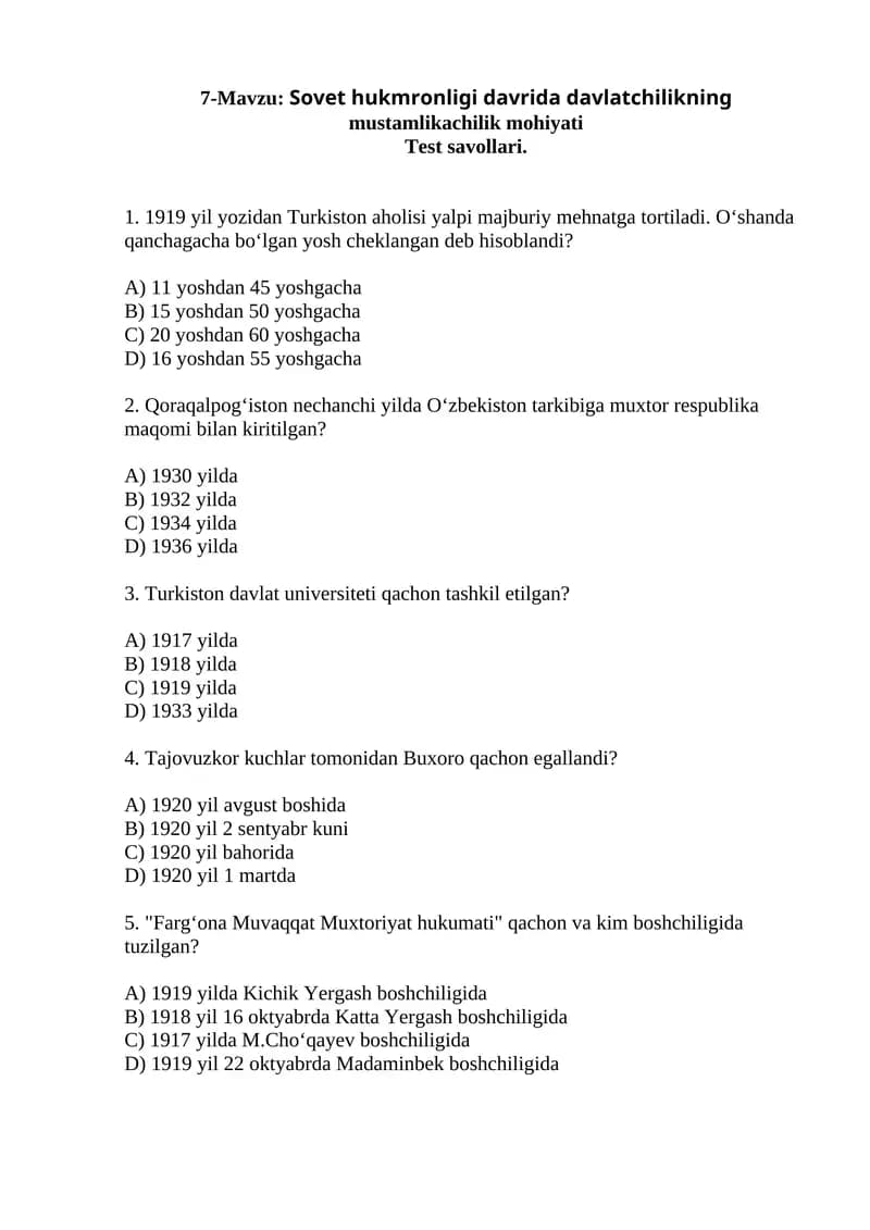 Sovet hukmronligi davrida davlatchilikning mustamlikachilik mohiyati