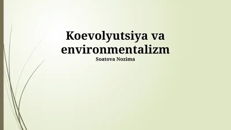 Muhitshunoslik va Hamkorlik Evolyutsiyasi