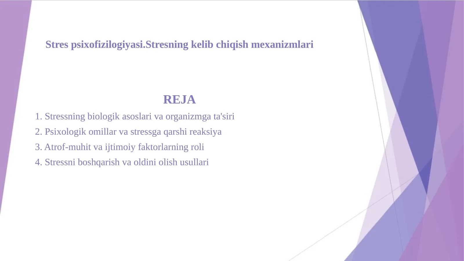 Strespsixofizilogiyasi.Stresningkelibchiqishmexanizmlari