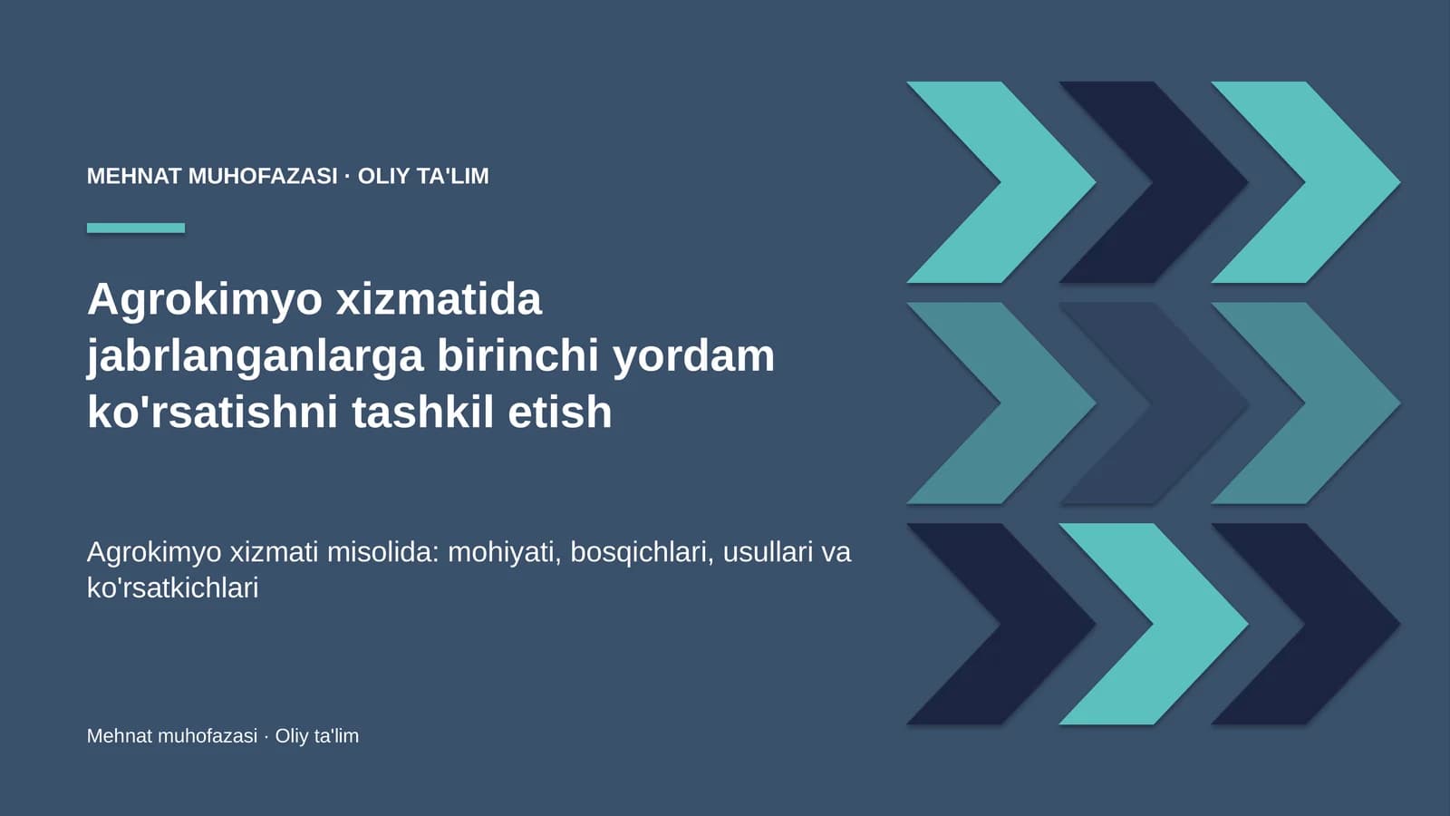Agrokimyo xizmatida jabrlanganlarga birinchi yordam ko'rsatishni tashkil etish