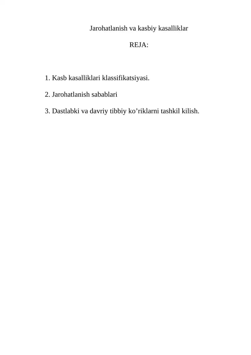 Kasb kasalliklari klassifikatsiyasi