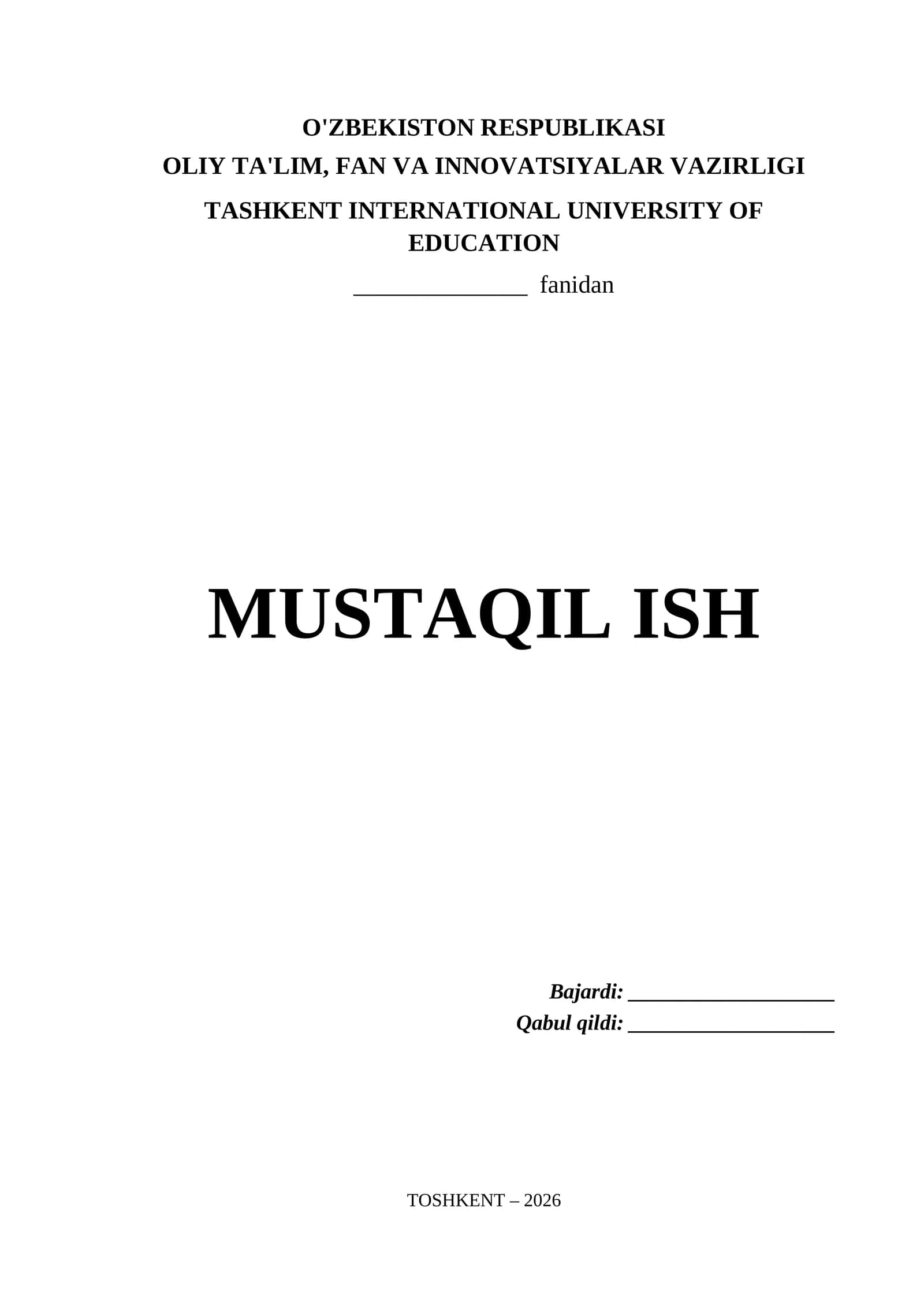 Tashkent International University of Education Mustaqil Ish Titul Varaq (.docx)