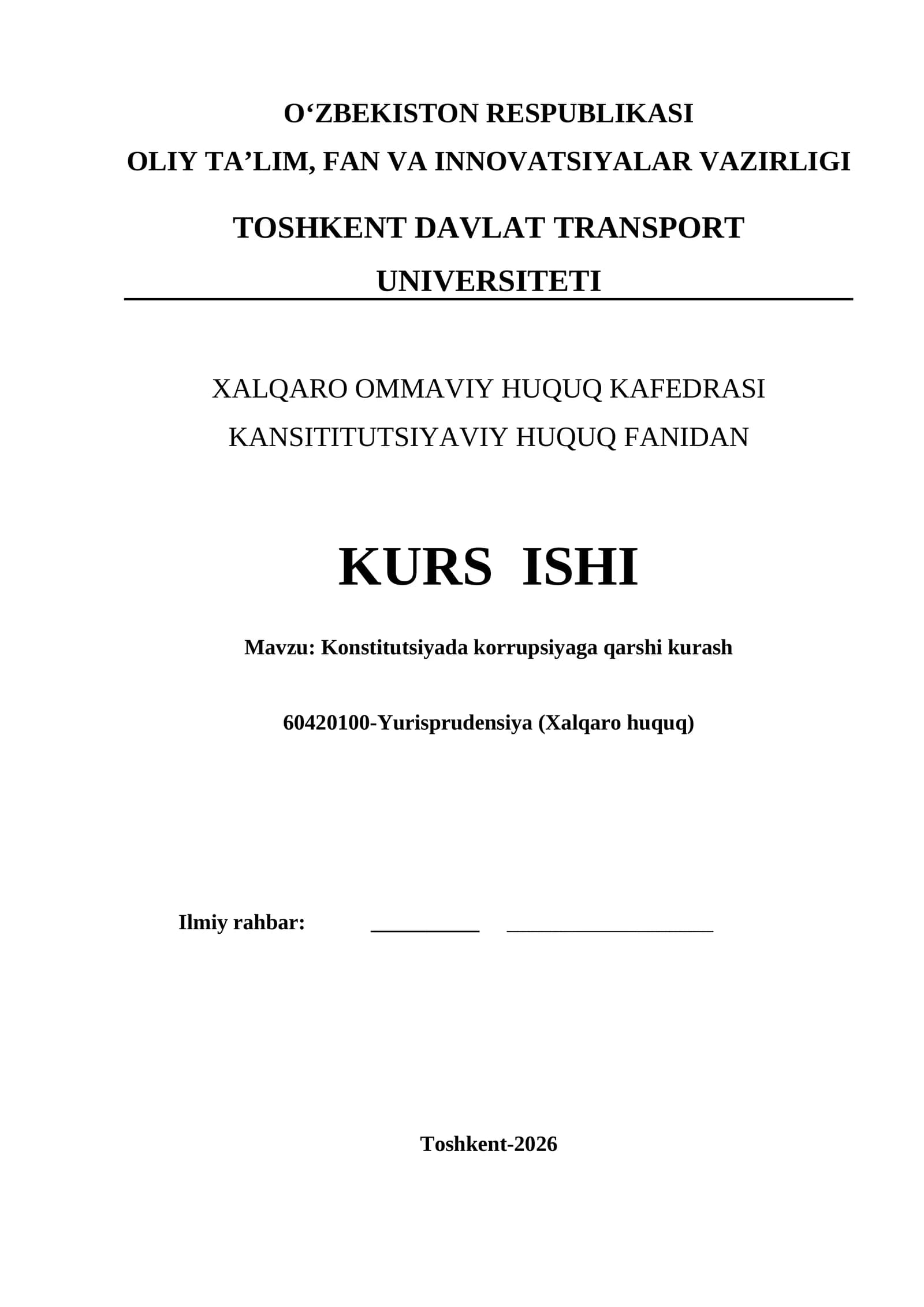 Konstitutsiyada korrupsiyaga qarshi kurash kurs ishi
