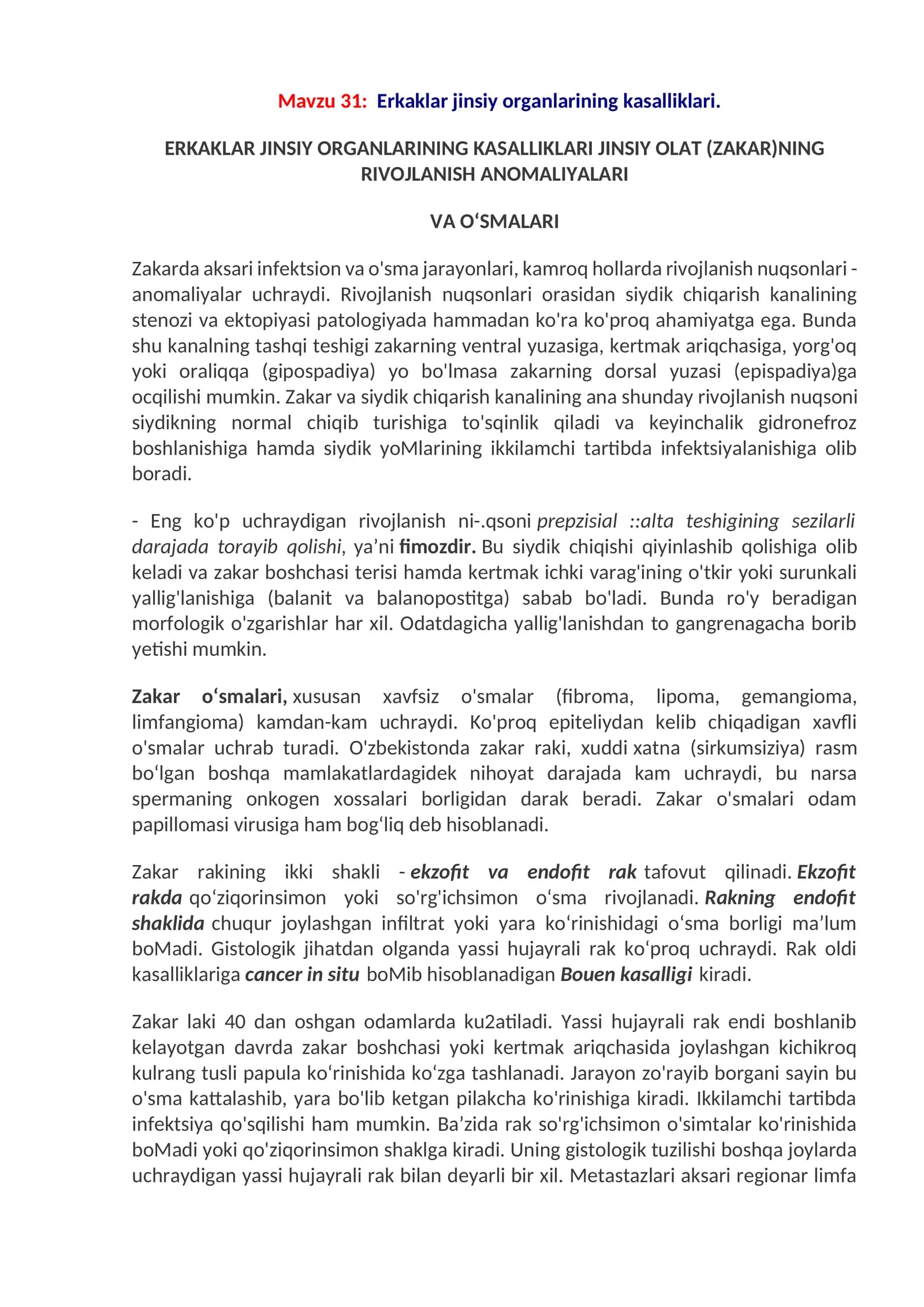 Erkaklar jinsiy organlarining kasalliklari