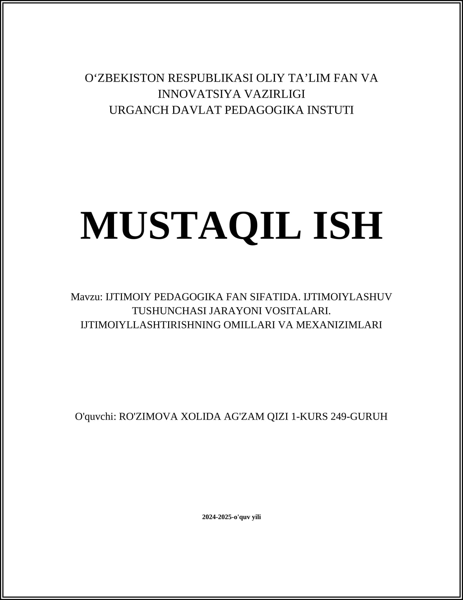 IJTIMOIY PEDAGOGIKA FAN SIFATIDA