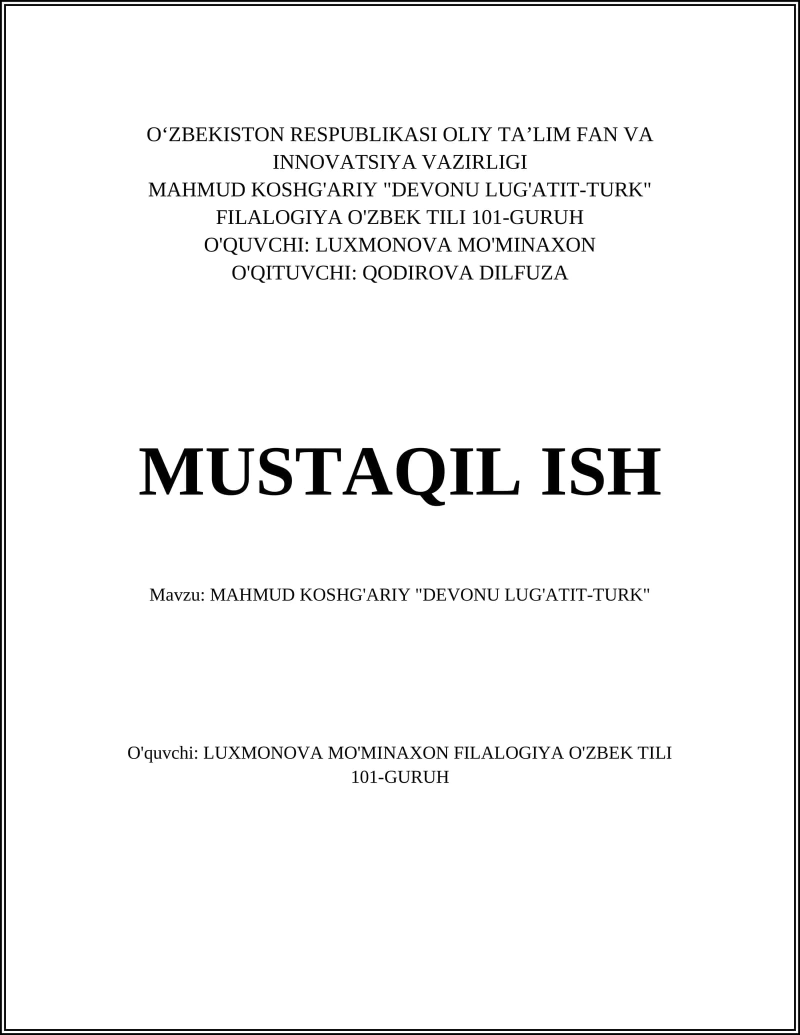MAHMUD KOSHG'ARIY "DEVONU LUG'ATIT-TURK"