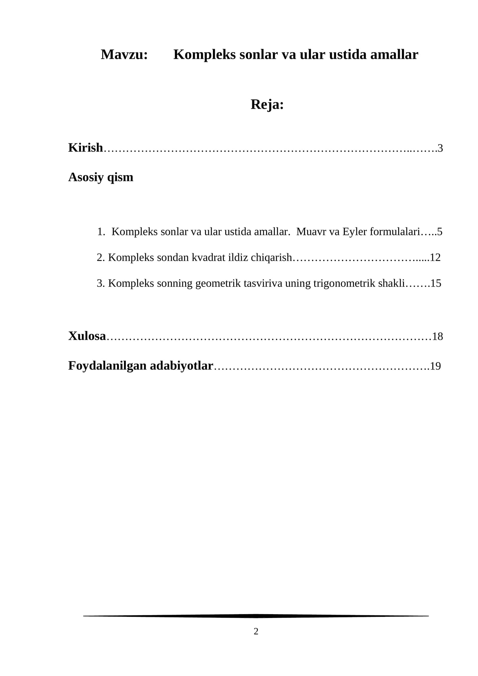 Kompleks sonlar va ular ustida amallar