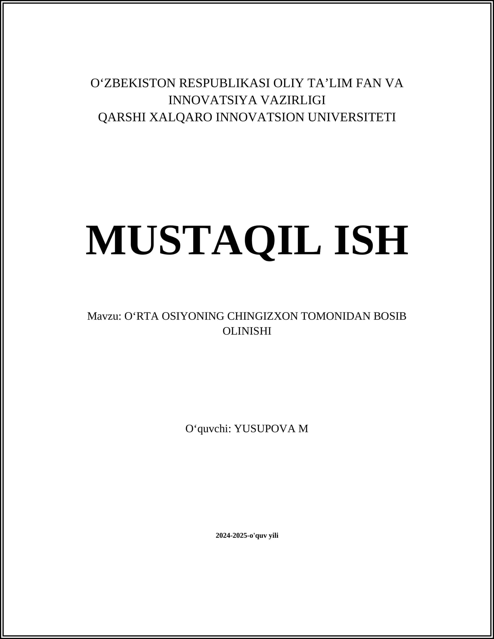 OʻRTA OSIYONING CHINGIZXON TOMONIDAN BOSIB OLINISHI