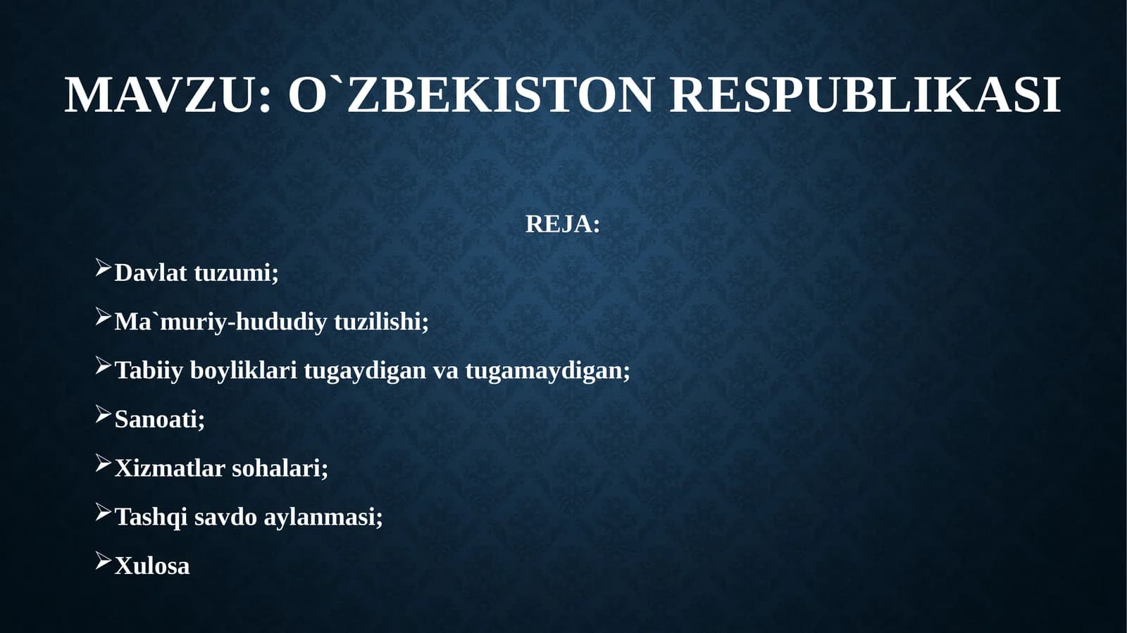 O`ZBEKISTON RESPUBLIKASI