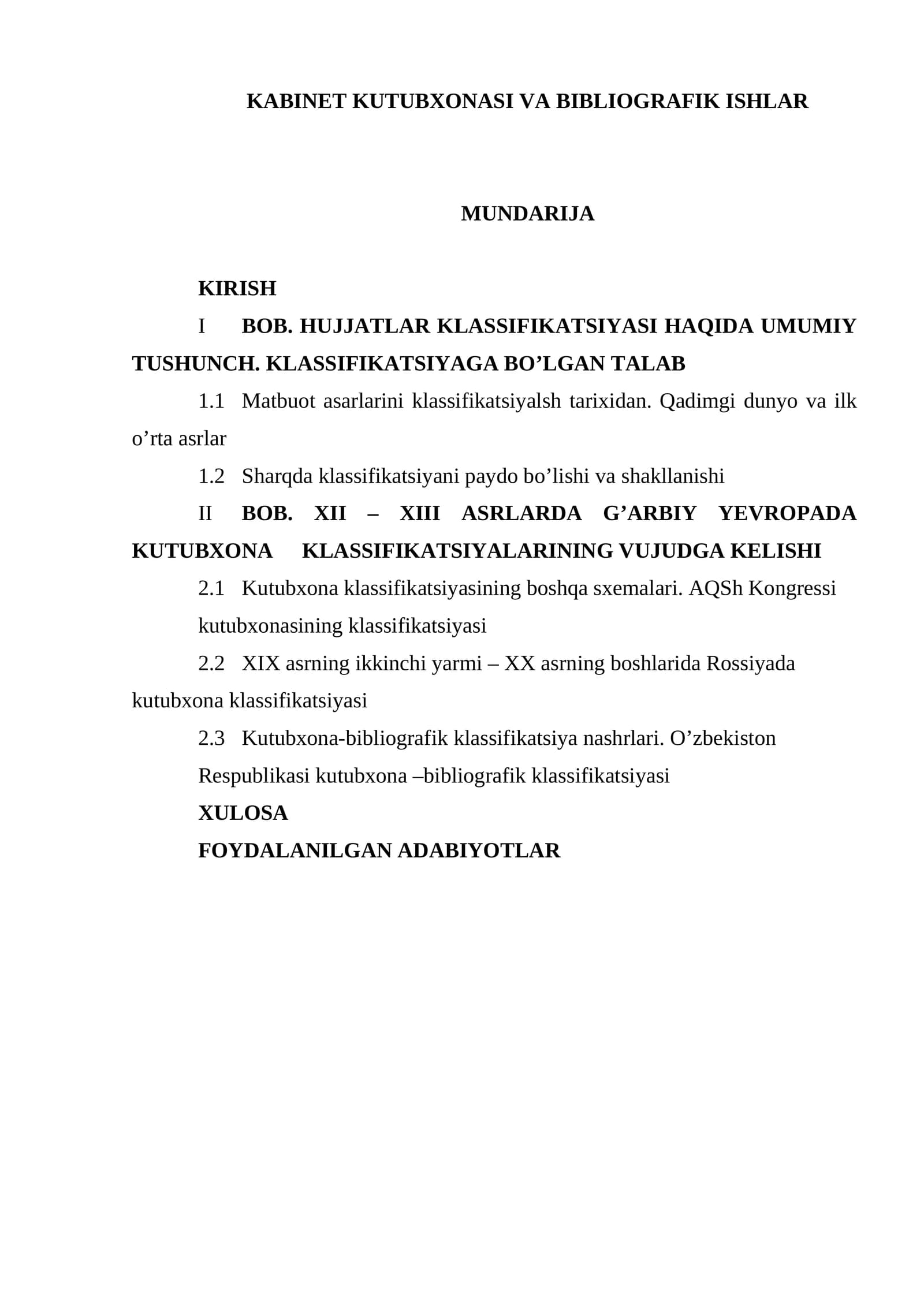 KABINET KUTUBXONASI VA BIBLIOGRAFIK ISHLAR