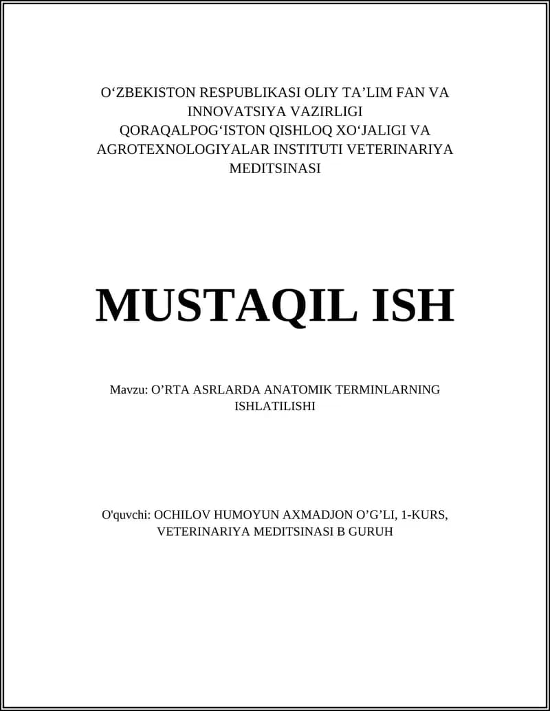 OʼRTA ASRLARDA ANATOMIK TERMINLARNING ISHLATILISHI