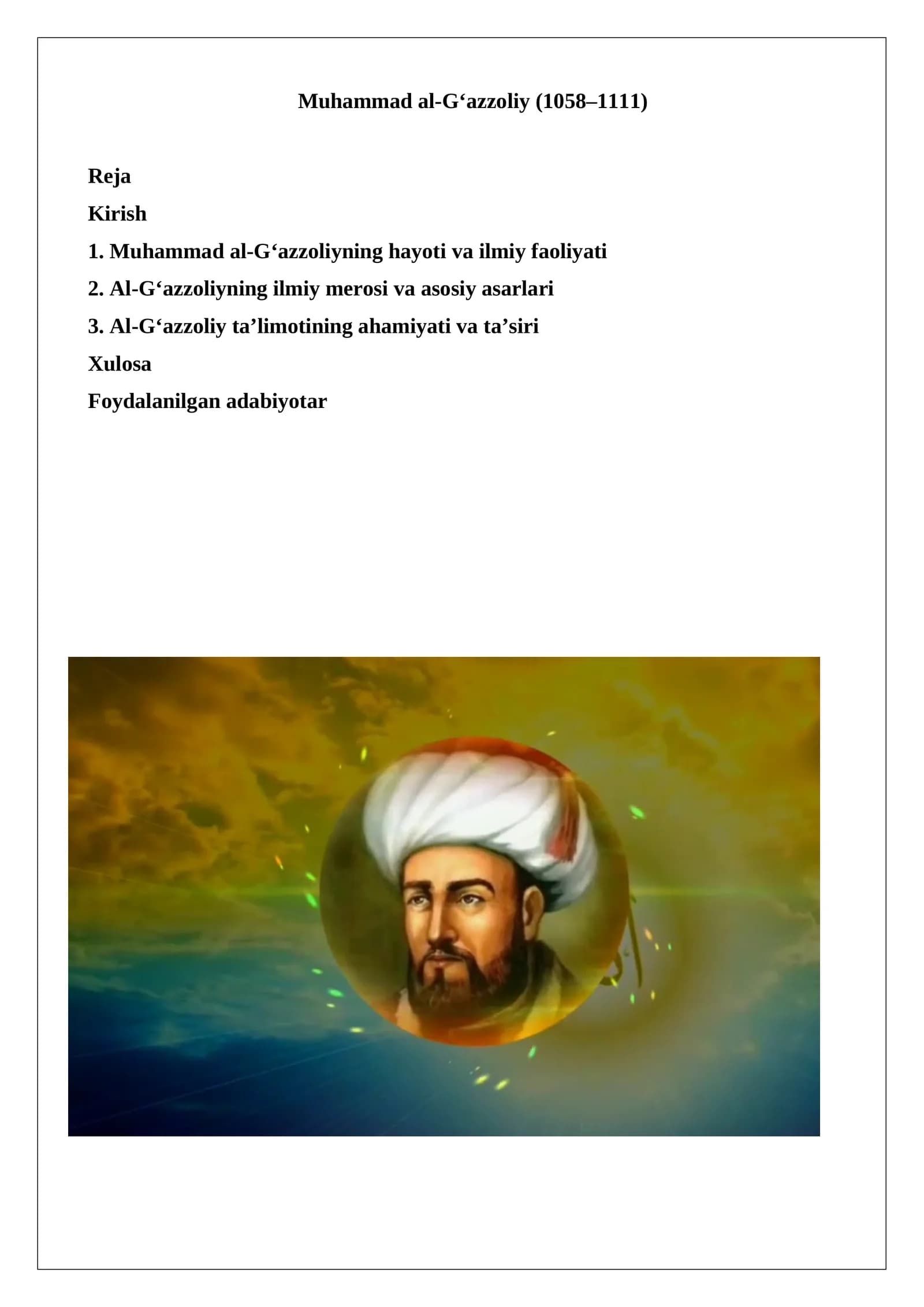 Muhammad al-G‘azzoliyning hayoti va ilmiy faoliyati