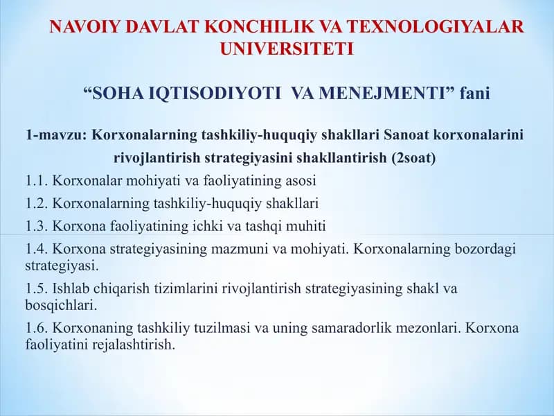 Korxonalarning tashkiliy-huquqiy asoslari