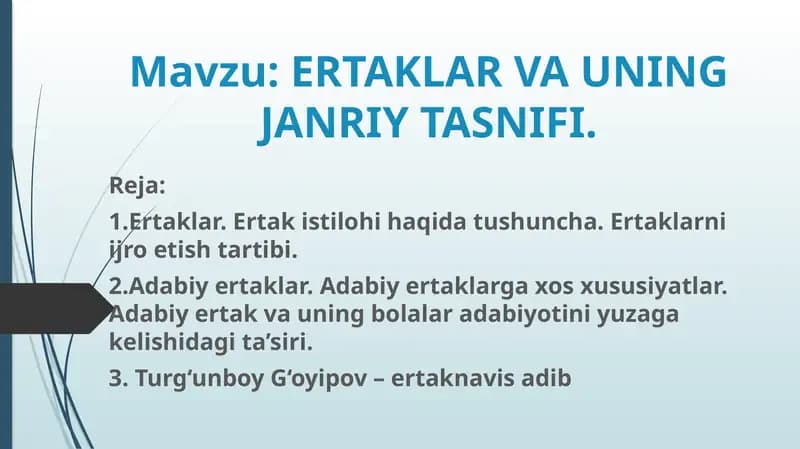Ertaklar va ularning janriy tasnifi