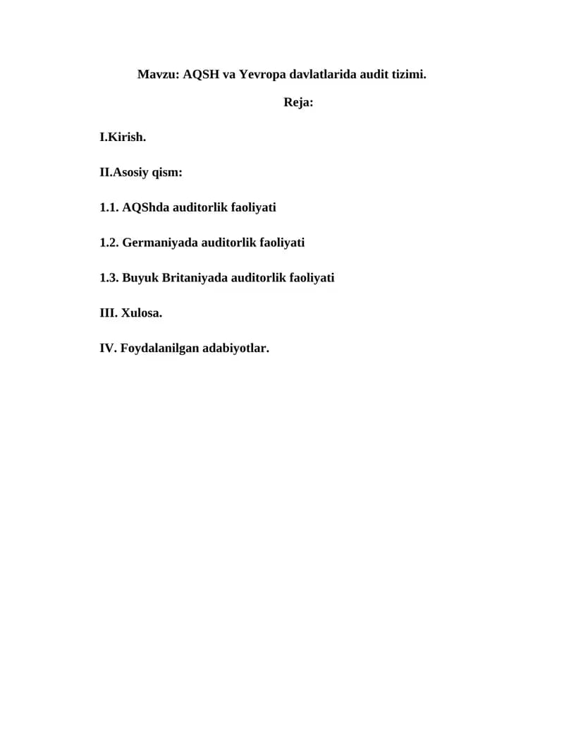 AQSH va Yevropa davlatlarida audit tizimi