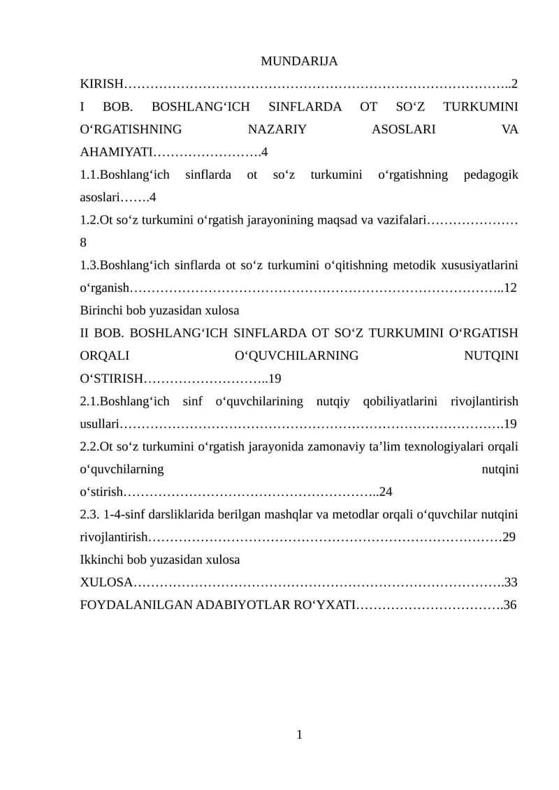 OT SO‘Z TURKUMINI O‘RGATISH