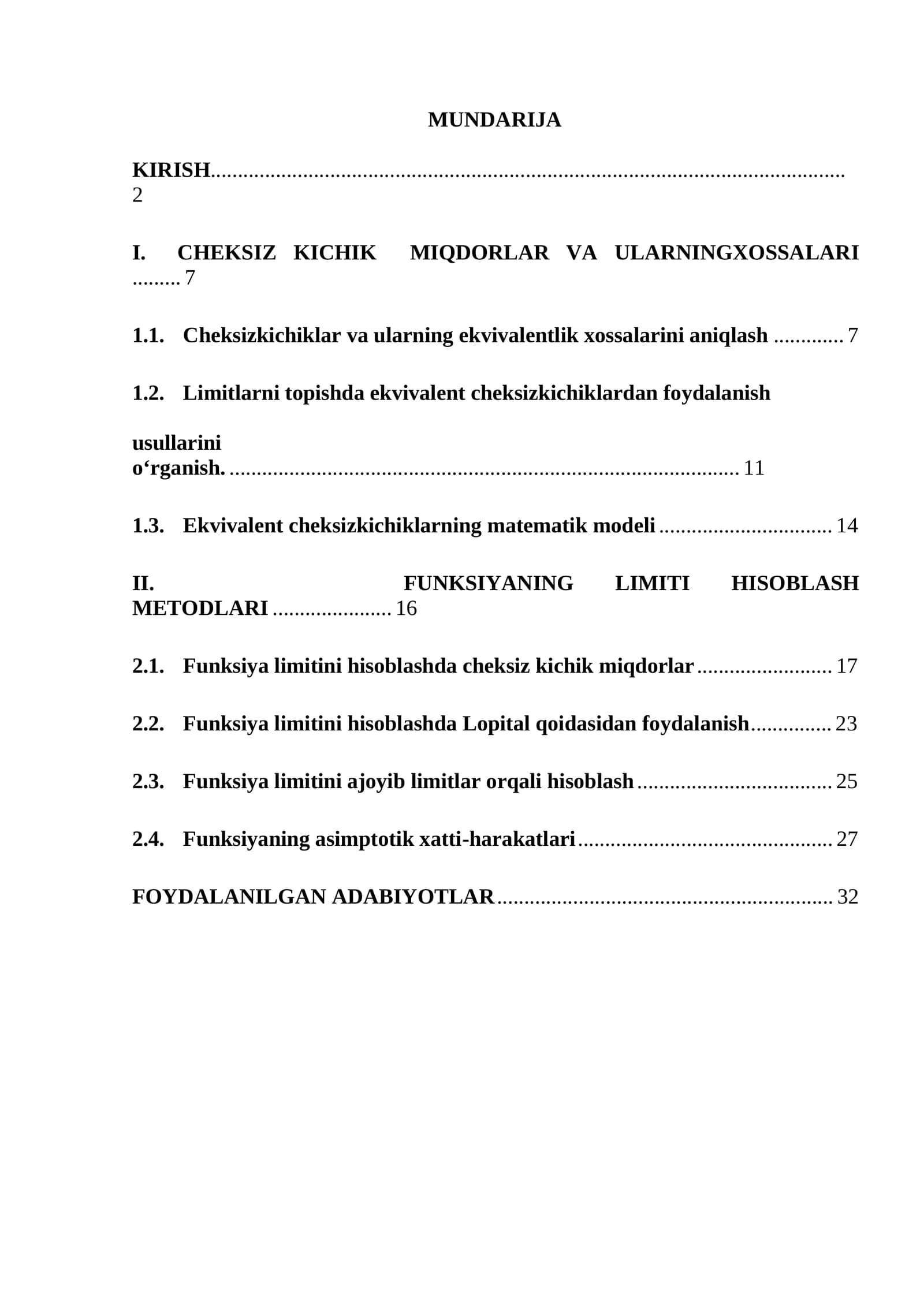 FUNKSIYANING LIMITI HISOBLASH METODLARI