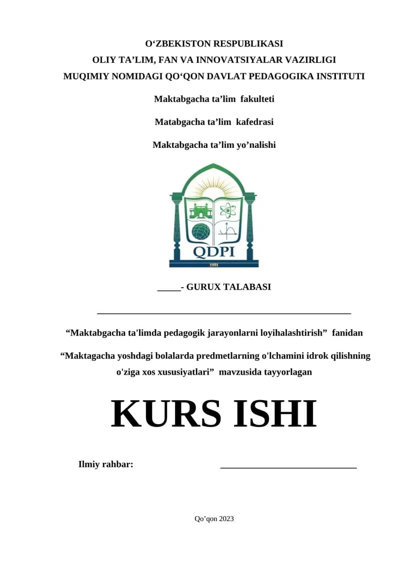 Maktagacha yoshdagi bolalarda predmetlarning o'lchamini idrok qilishning o'ziga xos xususiyatlari