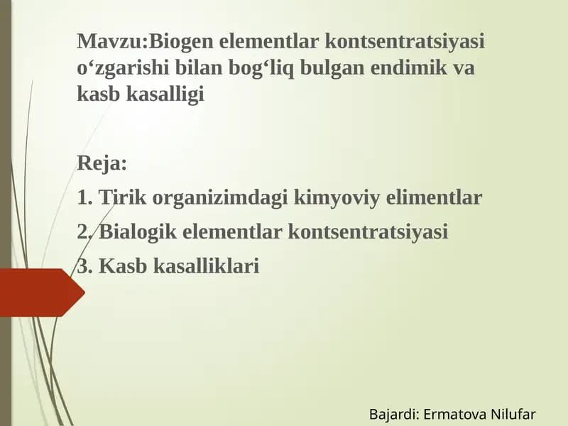 Biogen elementlar kontsentratsiyasi va kasb kasaliklari
