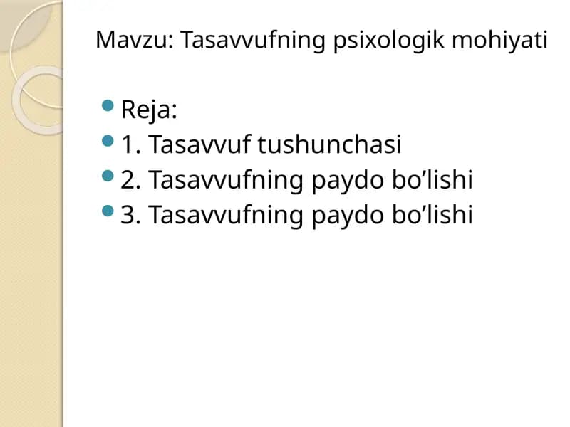 Tasavvufning psixologik mohiyati