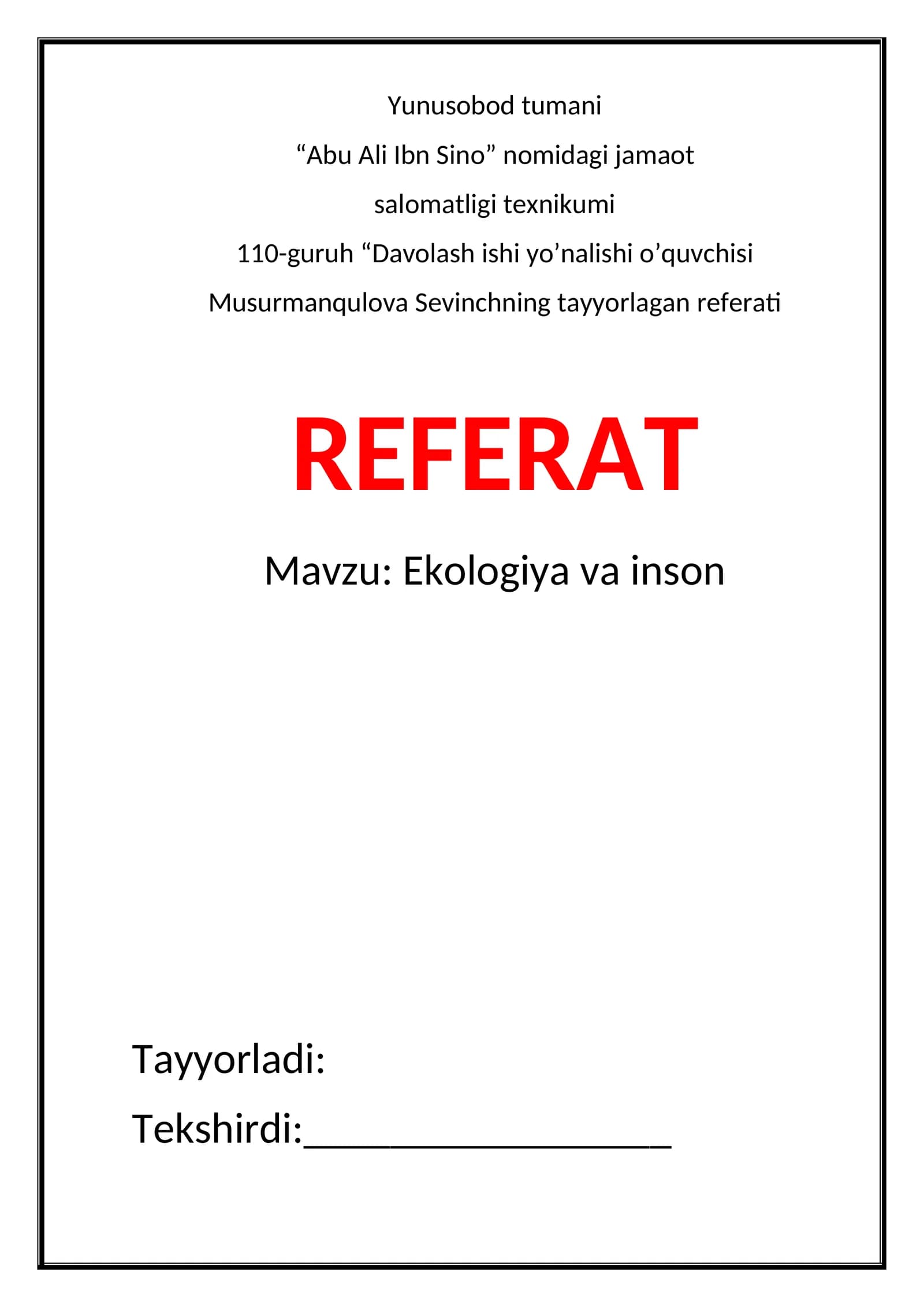 Ekologiya va inson