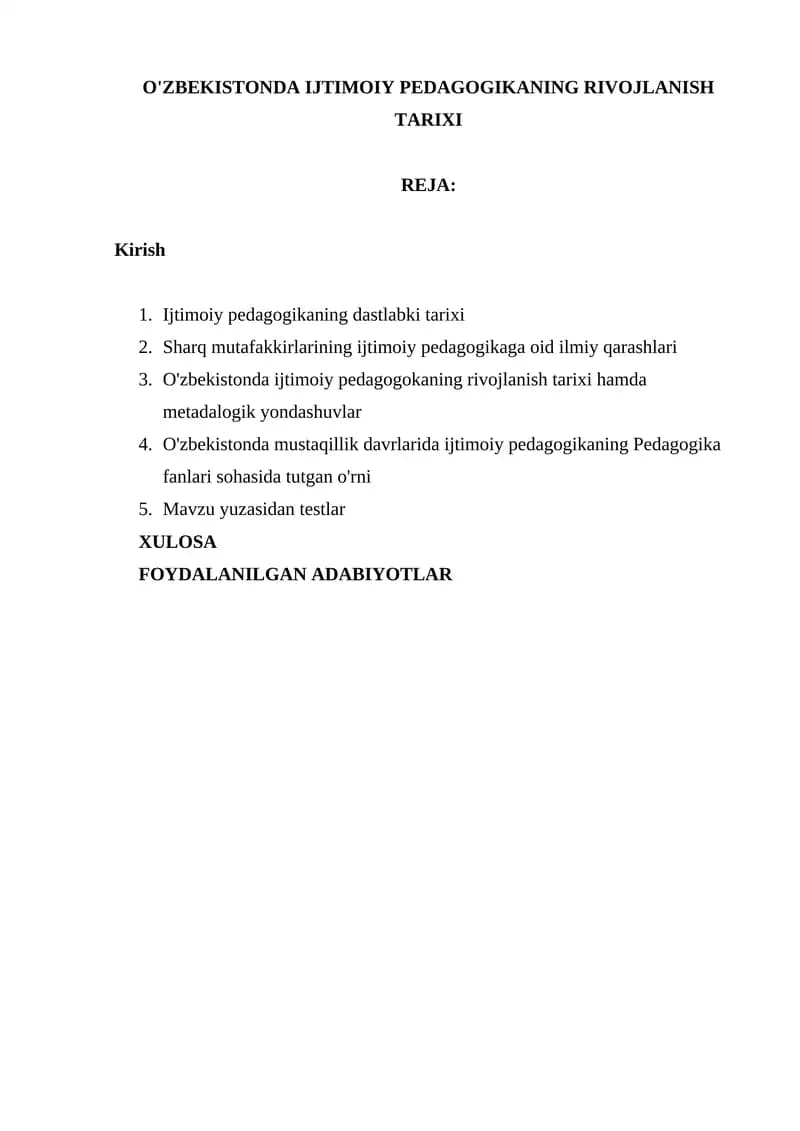 O'ZBEKISTONDA IJTIMOIY PEDAGOGIKANING RIVOJLANISH TARIXI